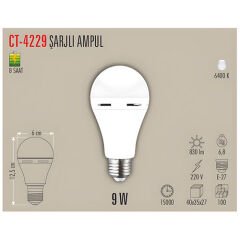 Cata Ct-4229 9W Şarjlı Led Ampul / Beyaz