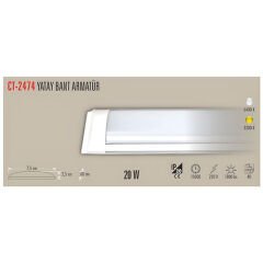 Cata Ct-2474 20W Ledli Bant Armatür / Beyaz
