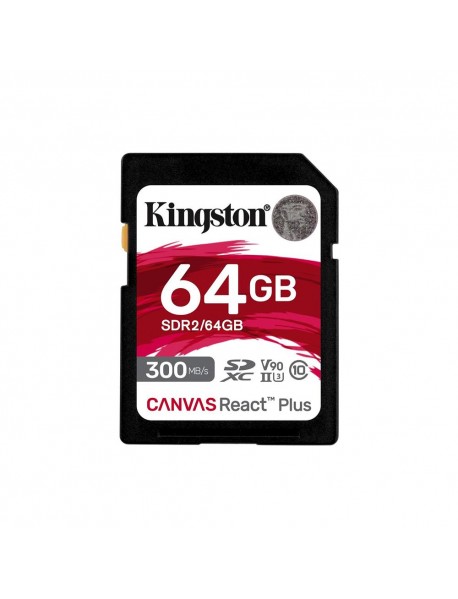 Kingston SDR2/64GB Canvas React Plus SDXC UHS-II 300R/260W U3 V90 for Full HD/4K/8K Hafıza Kartı