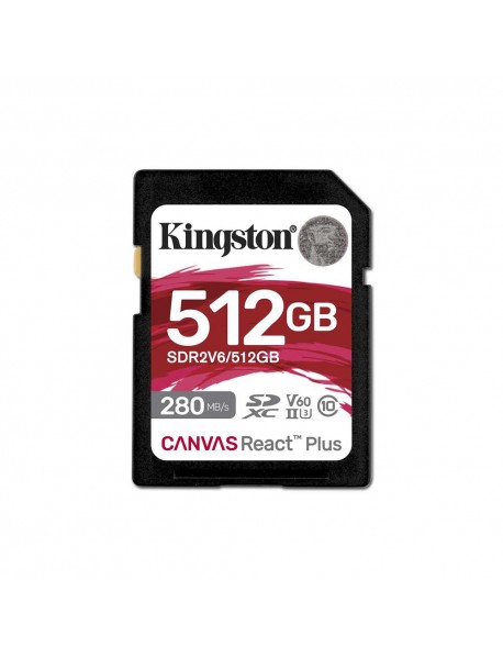 Kingston SDR2V6/512GB Canvas React Plus SDXC UHS-II 280R/150W U3 V60 for Full HD/4K SD Hafıza Kartı