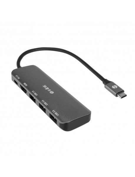 S-link SW-U518 Gri Metal USB 3.. to 3*USB3.0, 1*TypeC PD 1*4K HDMI Adaptör