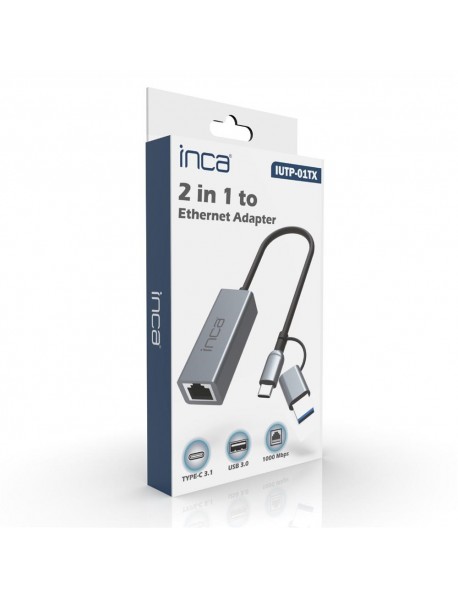 Inca IUTP-01TX Ethernet Adaptörü USB ve TYPE-Cye Bağlantı USB 3.0 ve TYPE-C 3.1 Alüminyum 1000Mbps