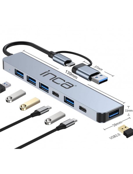 Inca IUTP-7T Usb+Type-c Girişli USB 3.0+4X USB 2.0 Type-C 5V 2X Type-C 100W Çoklayıcı