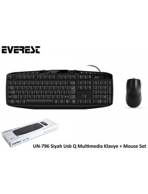 Everest UN-796 Siyah Usb Q Multimedia Klavye + Mouse Set