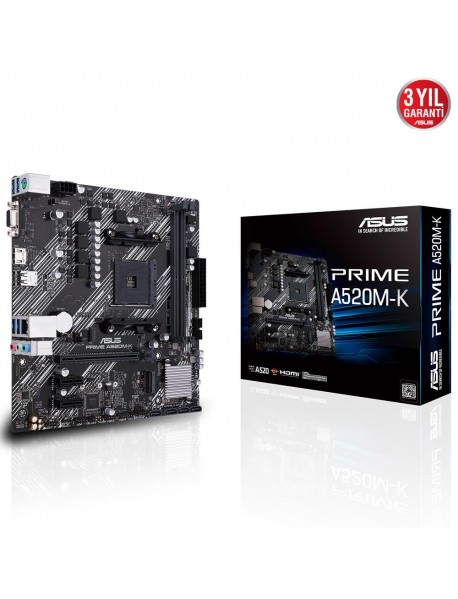 Asus Prime A520M-K AMD AM4 64GB DDR4 4600Mhz M2 Vga/Hdmi mATX Anakart